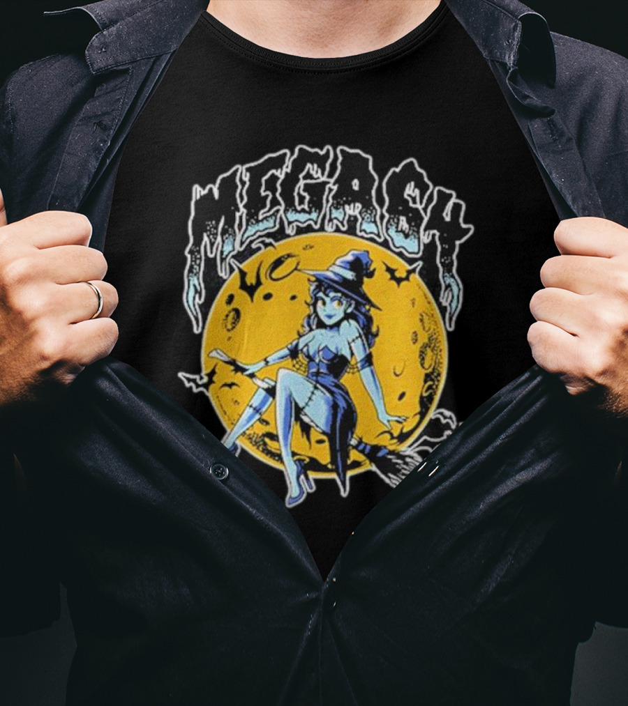 MEGASY MOON RIDER WITCH BROOMSTICK NIGHT SKY T-Shirt