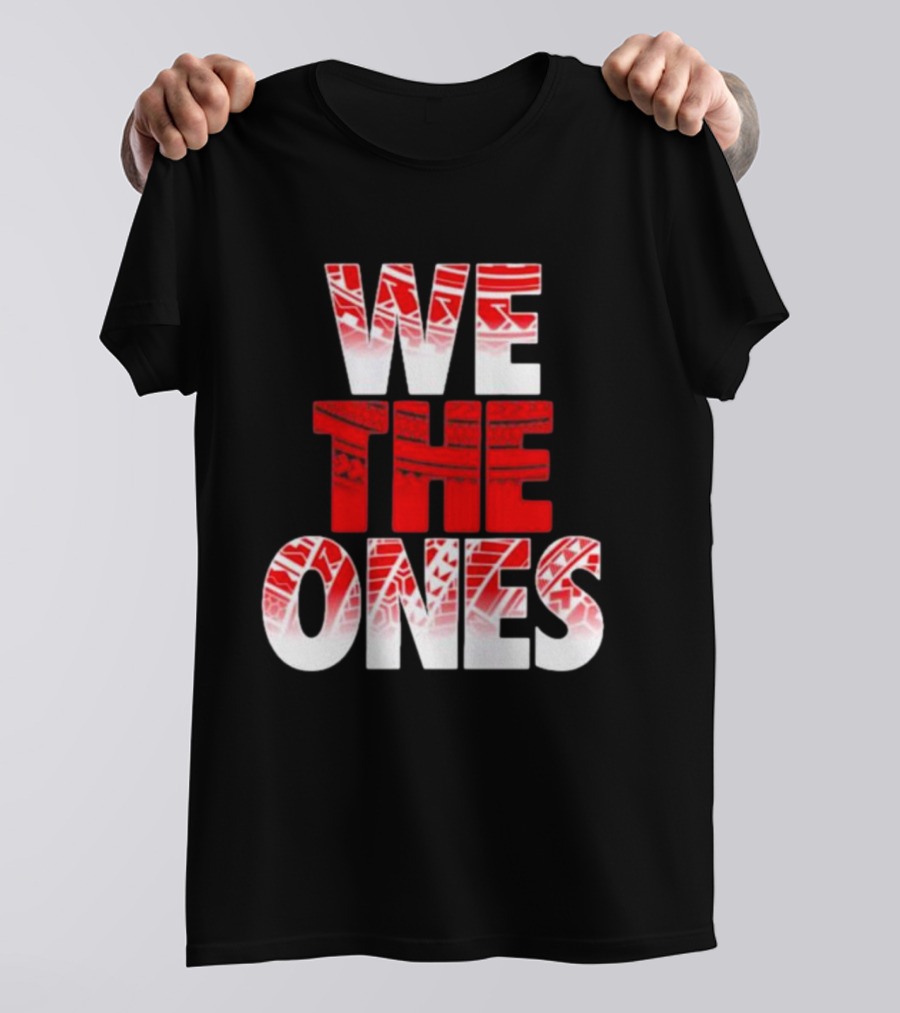 We The Ones Bold Red And White Triangular Brush Pattern Text T-Shirt
