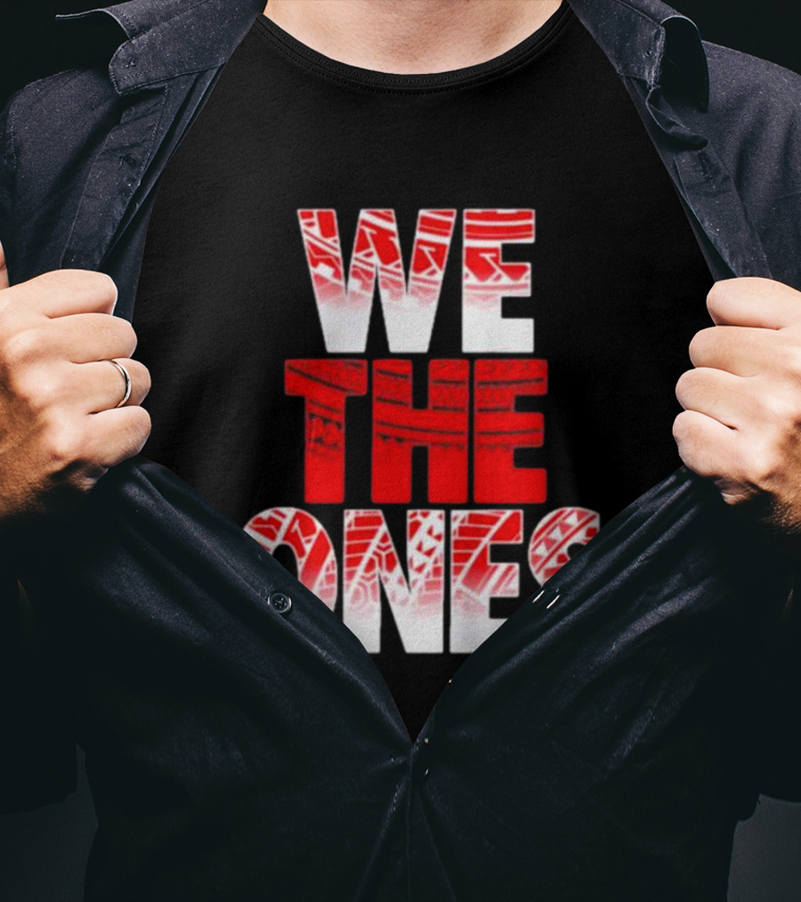 We The Ones Bold Red And White Triangular Brush Pattern Text T-Shirt