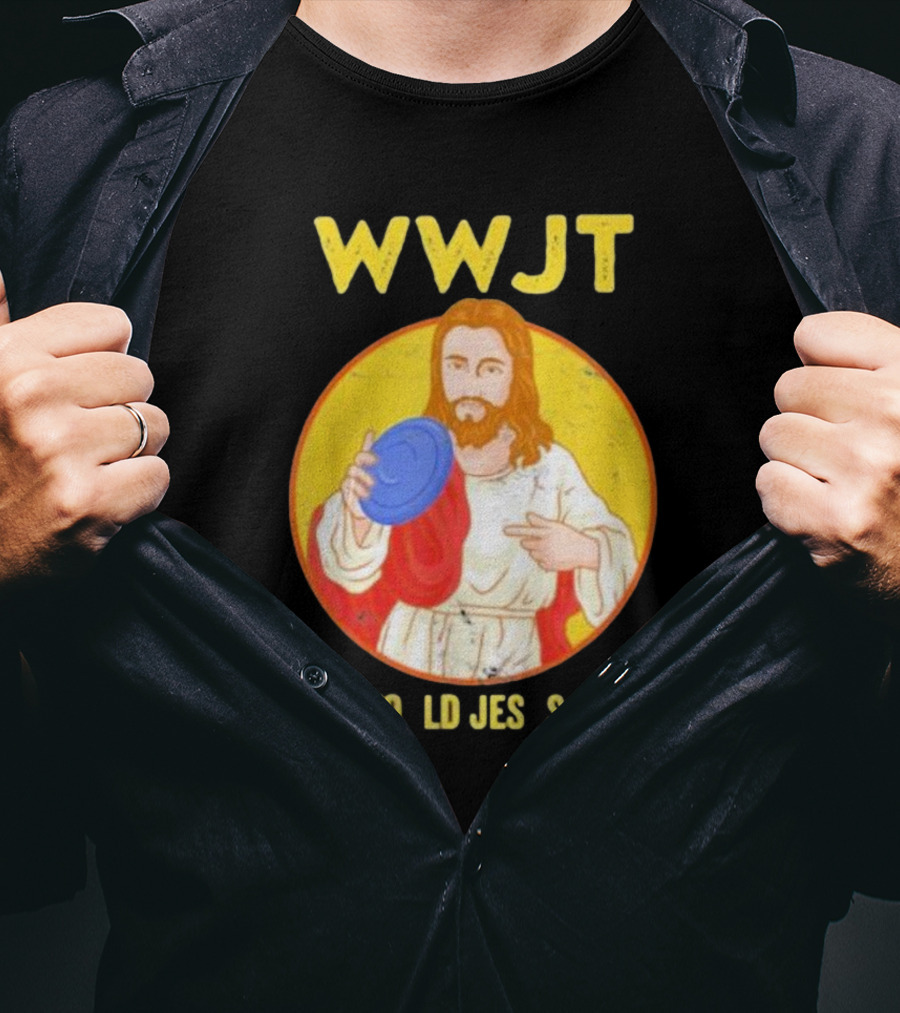 WWJT What Would Jesus Throw Frisbee Golf T-Shirt