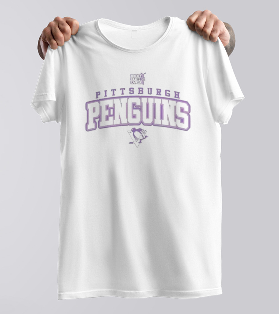 Pittsburgh Penguins Hockey Fights Cancer Purple Text T-Shirt