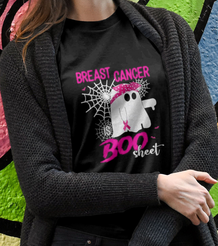 Breast Cancer Is Boo Sheet Halloween Ghost With Pink Ribbon And Spider Webs T-Shirt