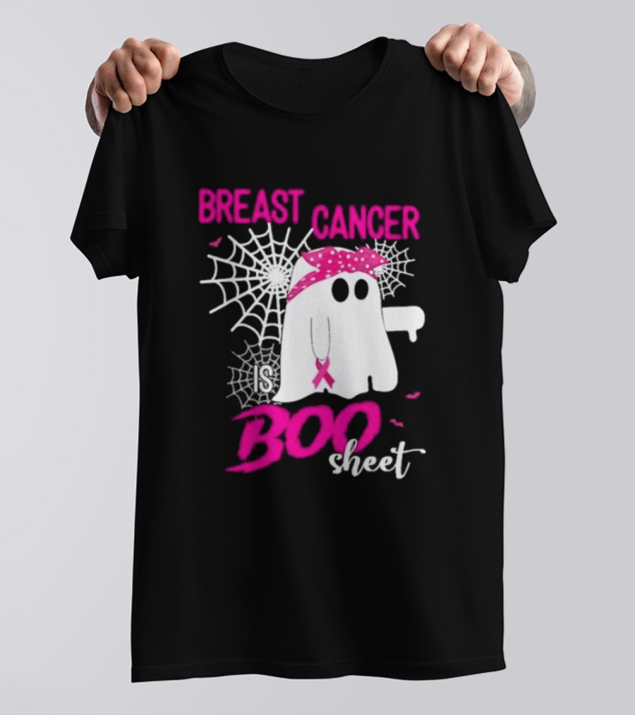 Breast Cancer Is Boo Sheet Halloween Ghost With Pink Ribbon And Spider Webs T-Shirt