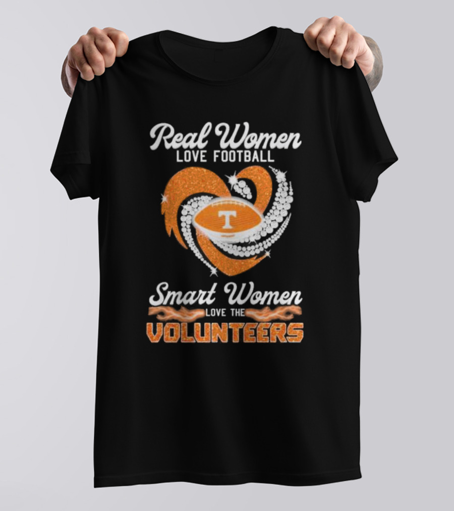 Real Women Love Football Smart Women Love The Volunteers Heart Football T-Shirt