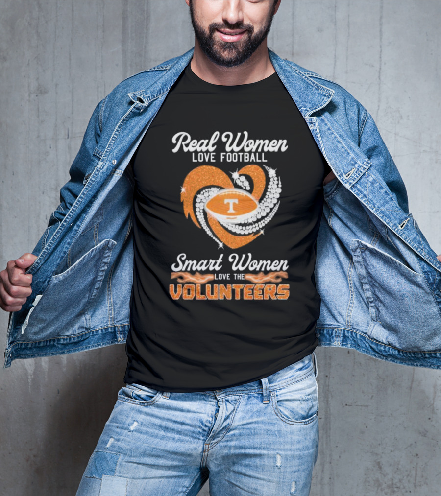 Real Women Love Football Smart Women Love The Volunteers Heart Football T-Shirt
