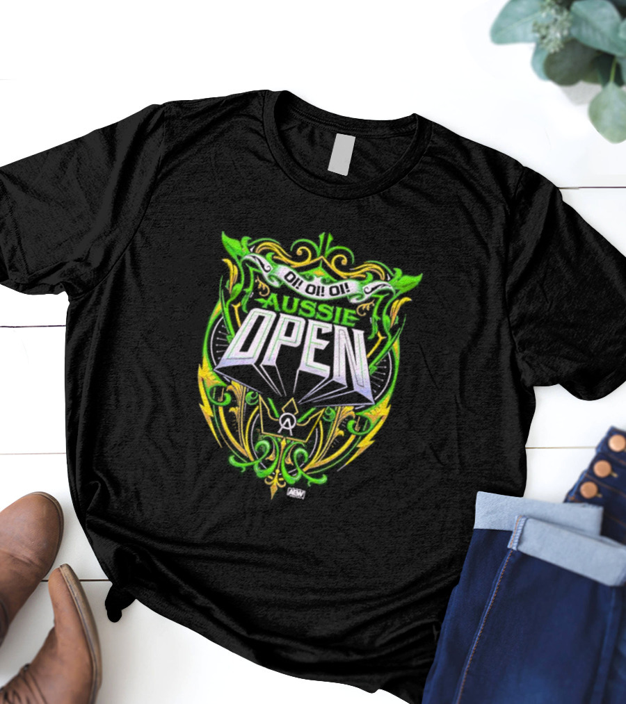Aussie Open Oi Oi Oi AEW Wrestling Emblem Green And Gold T-Shirt
