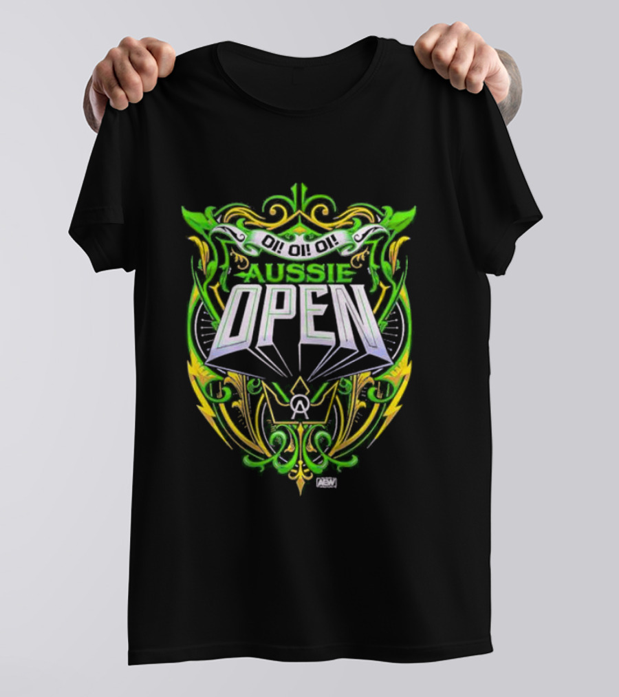Aussie Open Oi Oi Oi AEW Wrestling Emblem Green And Gold T-Shirt