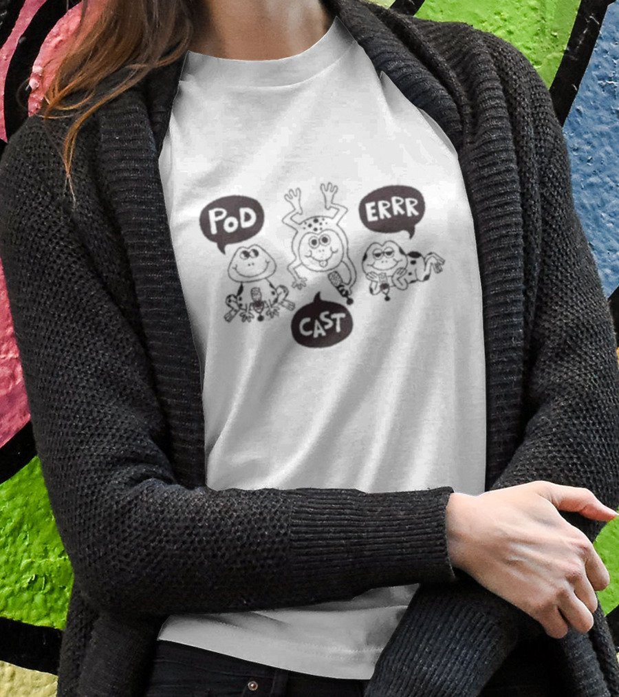 Pod Cast Errr Frog Comic Style Playful Frogs And Speech Bubbles T-Shirt