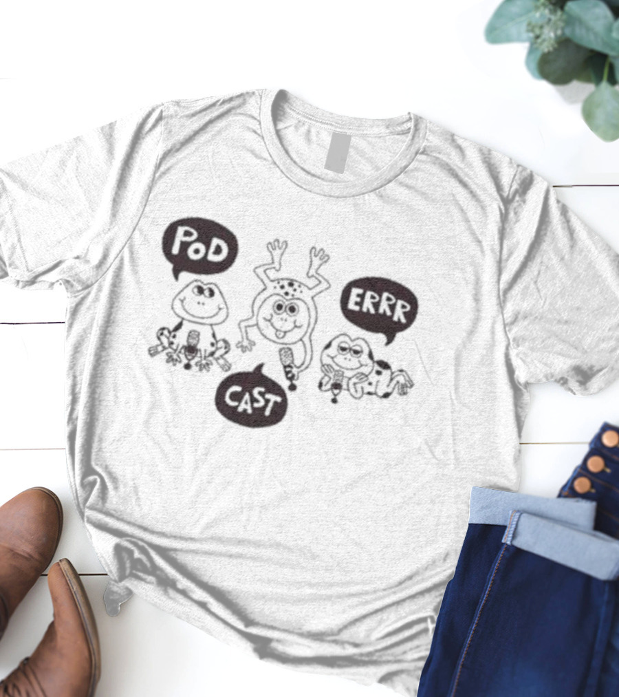 Pod Cast Errr Frog Comic Style Playful Frogs And Speech Bubbles T-Shirt