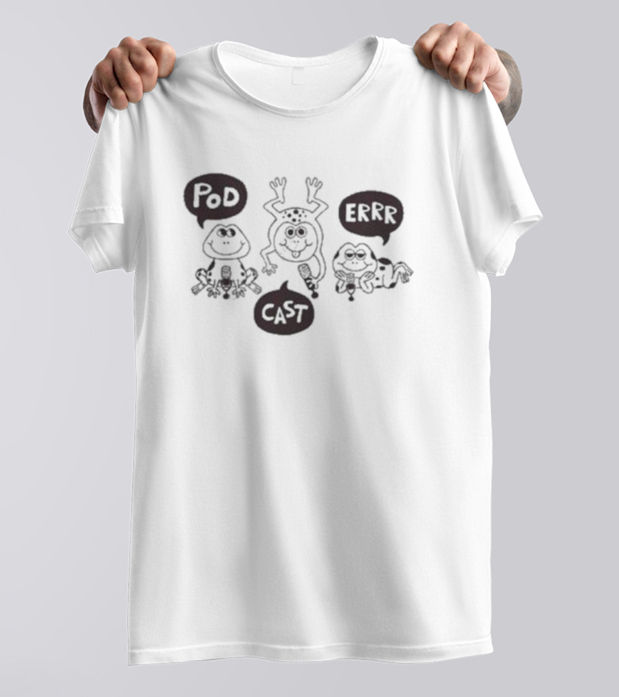 Pod Cast Errr Frog Comic Style Playful Frogs And Speech Bubbles T-Shirt