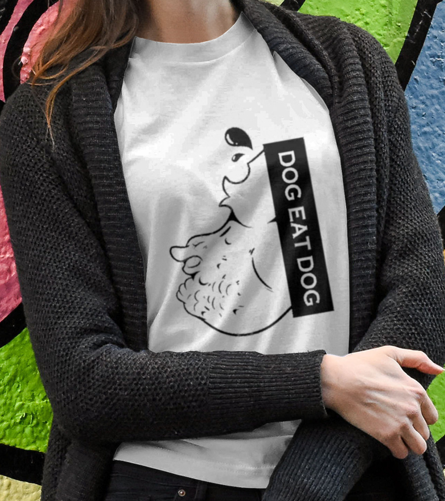 Slosh Dog Eat Dog Vertical Text Graphic With Cartoon Style Dog Outline T-Shirt