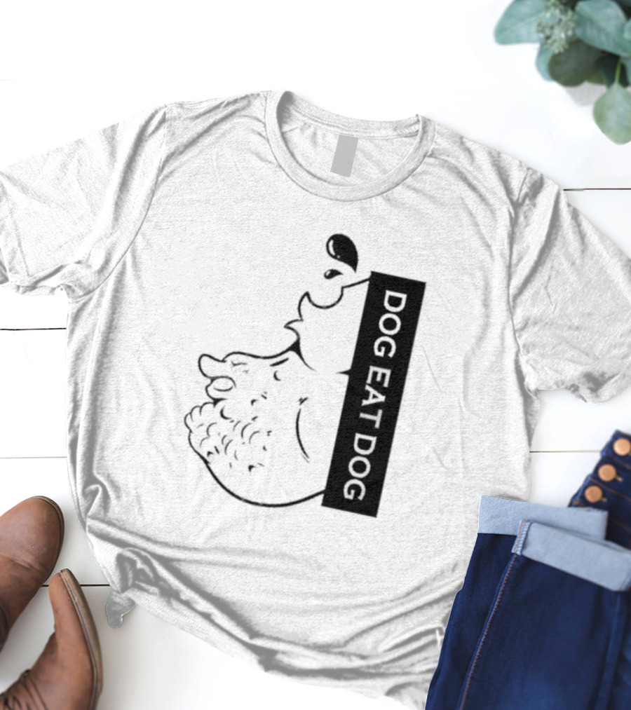 Slosh Dog Eat Dog Vertical Text Graphic With Cartoon Style Dog Outline T-Shirt