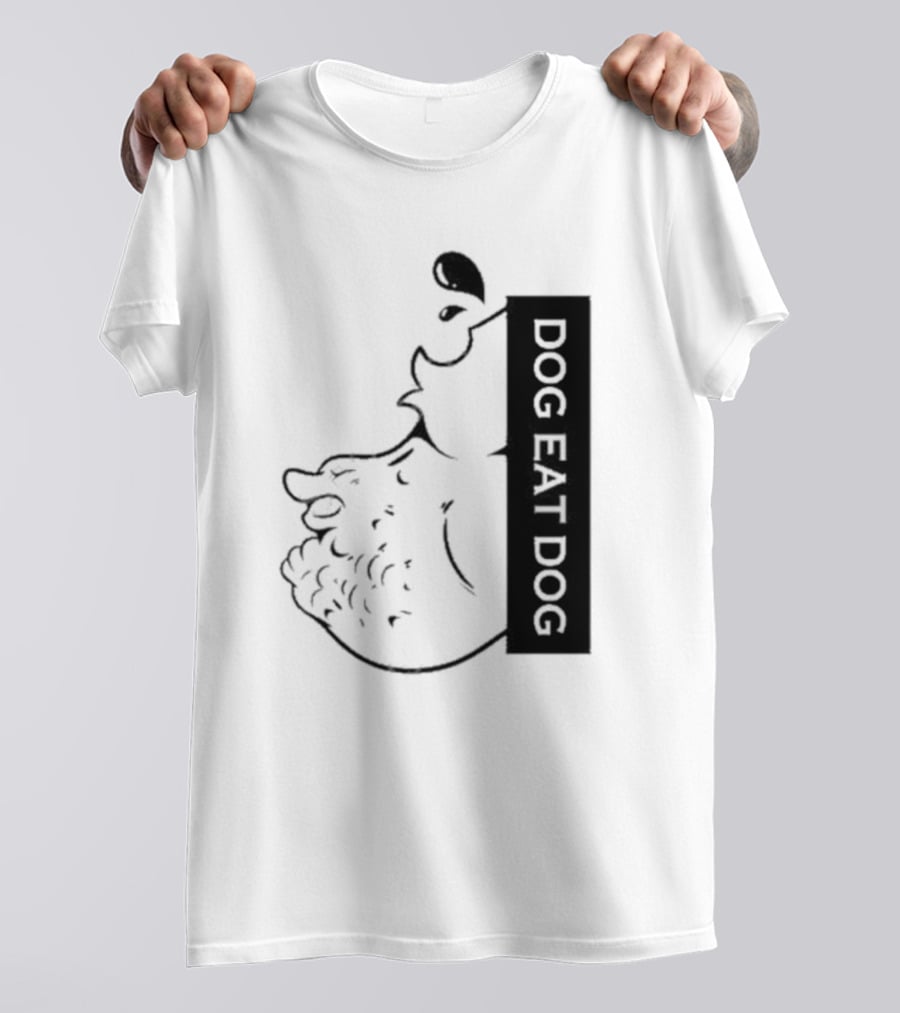 Slosh Dog Eat Dog Vertical Text Graphic With Cartoon Style Dog Outline T-Shirt