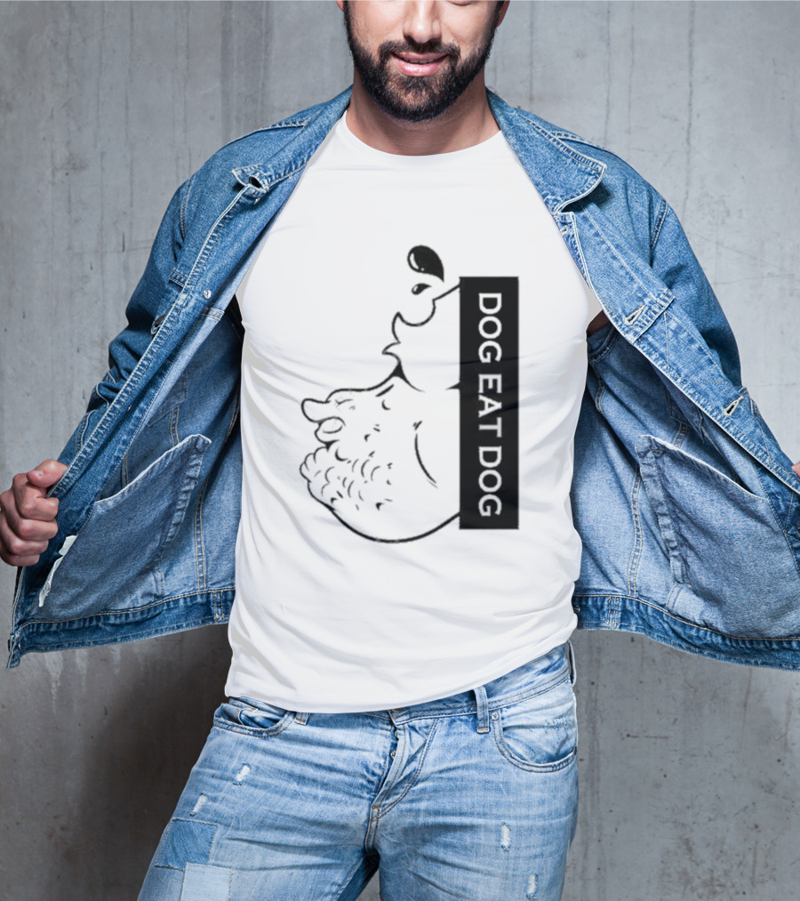 Slosh Dog Eat Dog Vertical Text Graphic With Cartoon Style Dog Outline T-Shirt