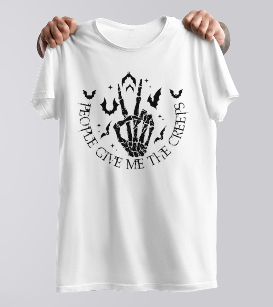People Give Me The Creeps Skeleton Hand With Bats And Spooky Stars T-Shirt