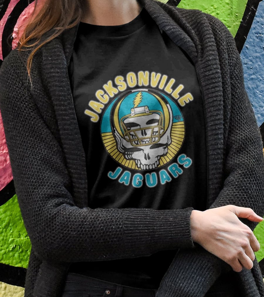 Jacksonville Jaguars Grateful Dead Skull Lightning Bolt Helmet Collaboration T-Shirt