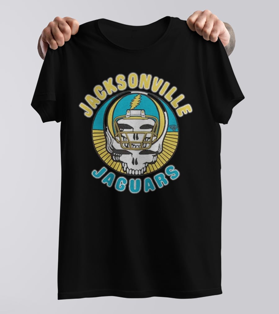 Jacksonville Jaguars Grateful Dead Skull Lightning Bolt Helmet Collaboration T-Shirt