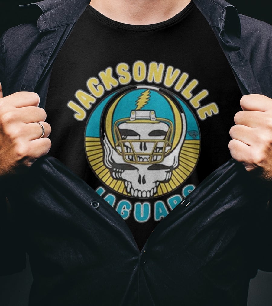 Jacksonville Jaguars Grateful Dead Skull Lightning Bolt Helmet Collaboration T-Shirt