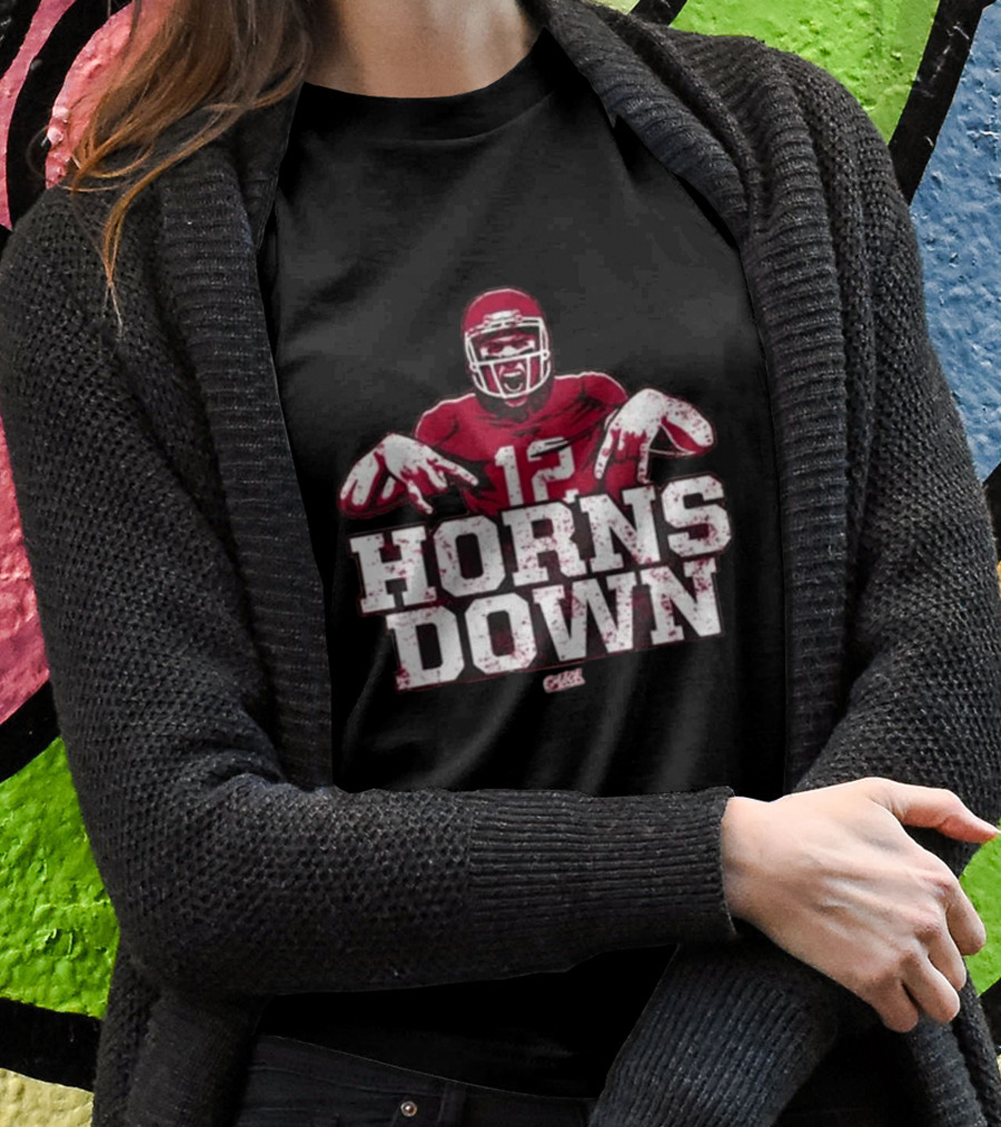 Horns Down 12 Oklahoma College Fans Football Player Gesture T-Shirt