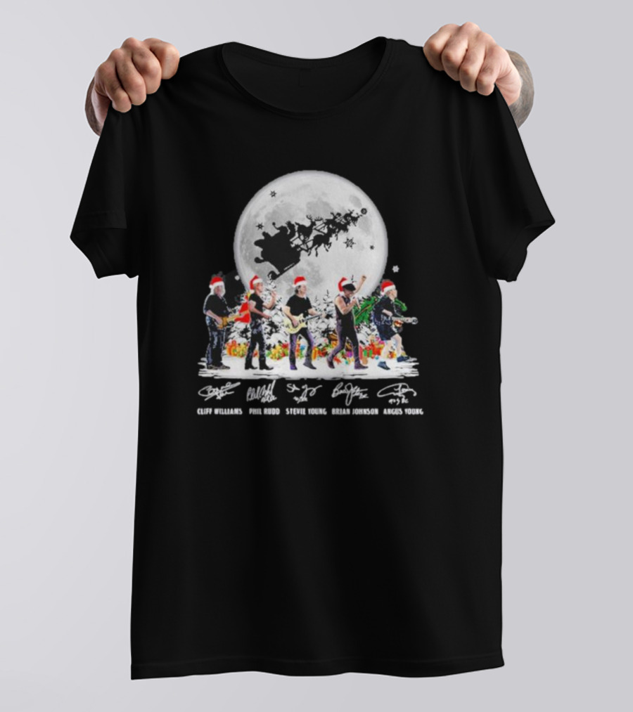 Santa AC DC Abbey Road Merry Christmas Cliff Williams Phil Rudd Stevie Young Brian Johnson Angus Young T-Shirt