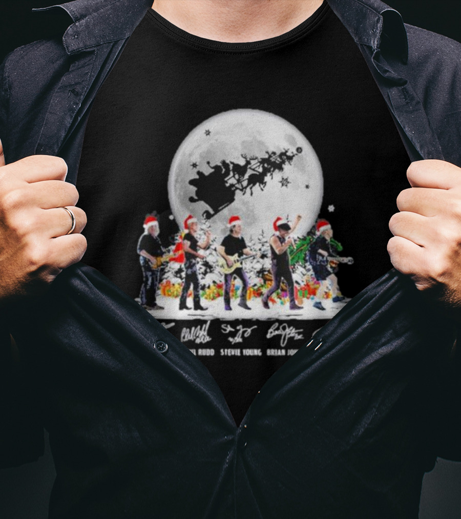Santa AC DC Abbey Road Merry Christmas Cliff Williams Phil Rudd Stevie Young Brian Johnson Angus Young T-Shirt
