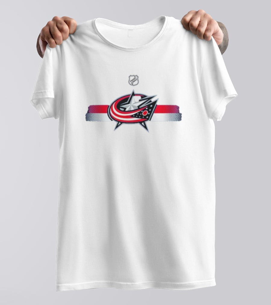 NHL Columbus Blue Jackets Emblem With Red White Blue Stripes T-Shirt