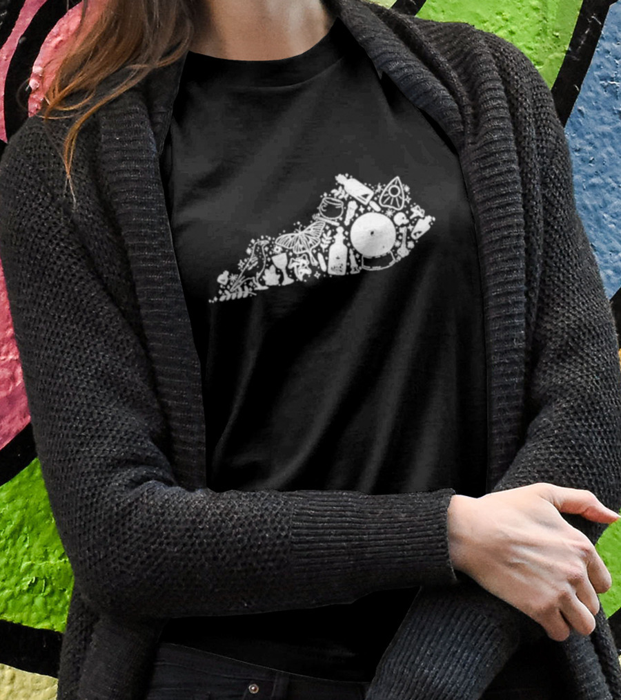 Kentucky For Kentucky Witchy Ky Spooky State Outline Icons T-Shirt