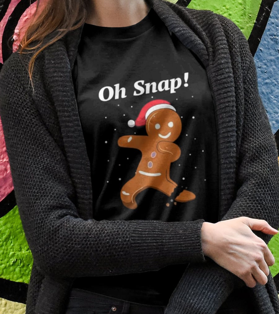 Oh Snap Gingerbread Merry Christmas Cookie Santa Hat T-Shirt