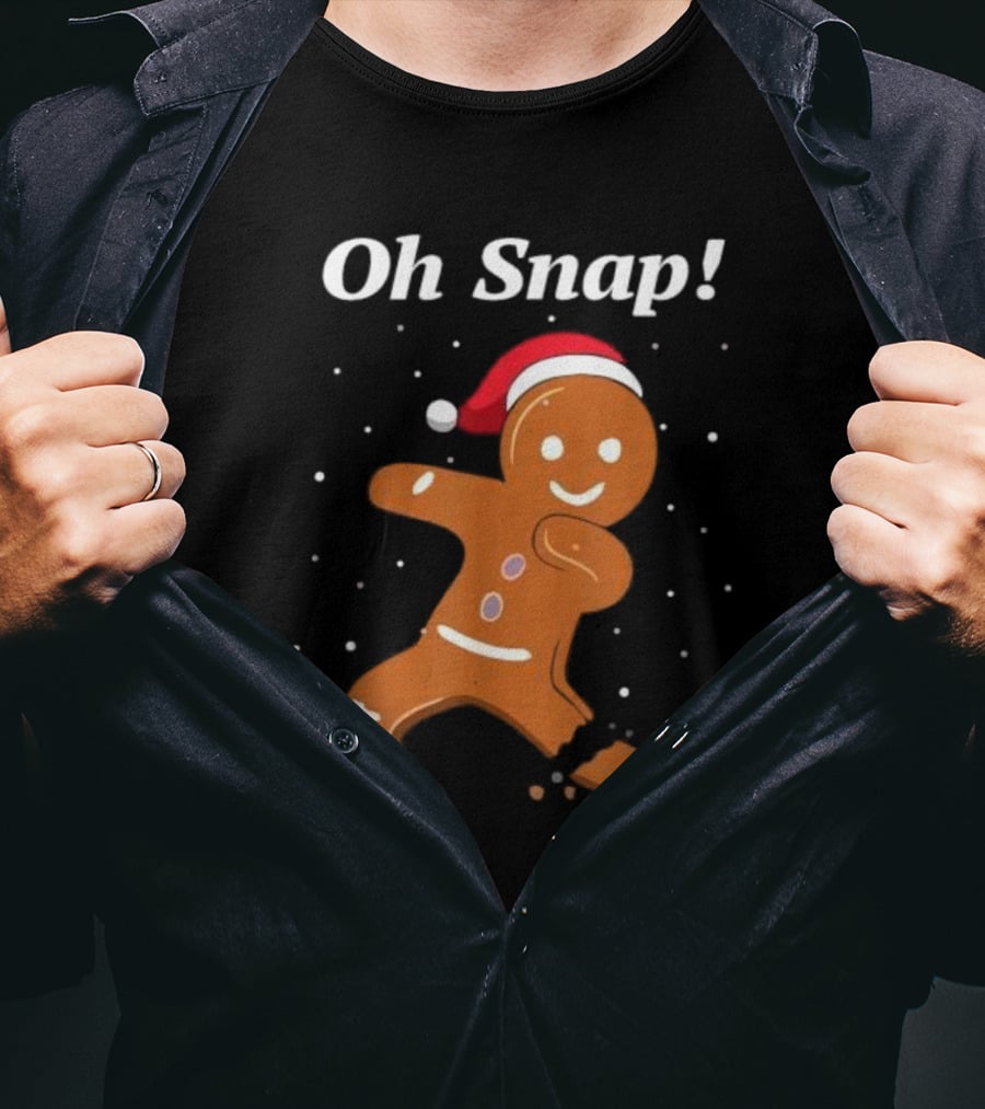 Oh Snap Gingerbread Merry Christmas Cookie Santa Hat T-Shirt