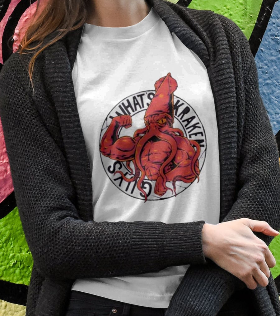 What’s Kraken Guys Sea Muscular Squid Circle T-Shirt