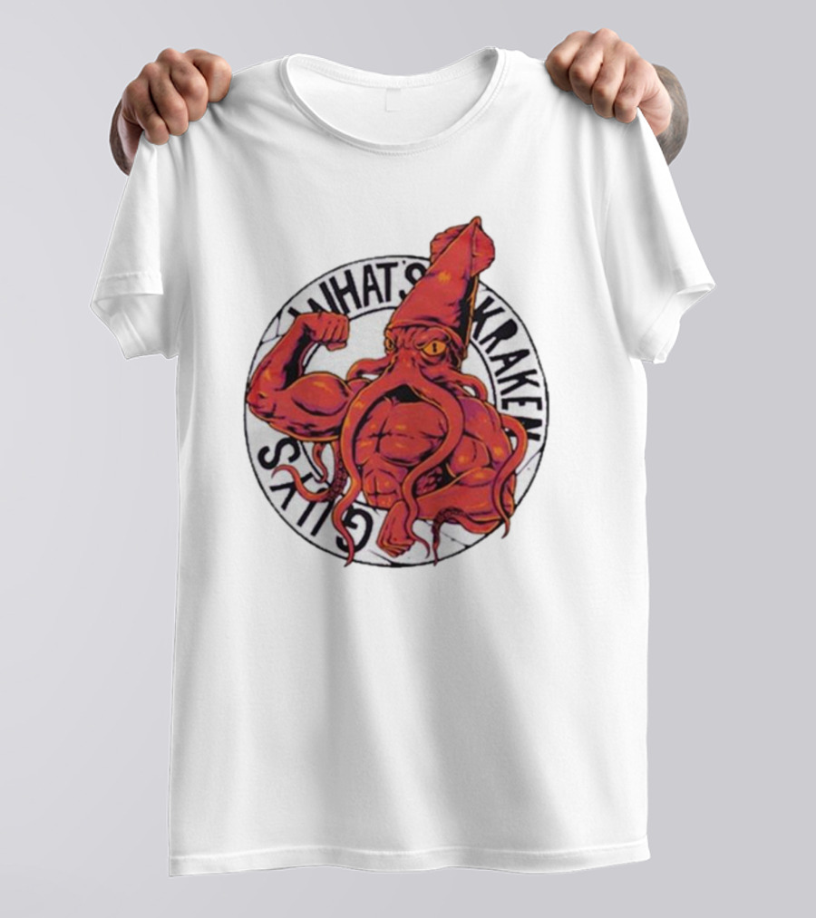 What’s Kraken Guys Sea Muscular Squid Circle T-Shirt