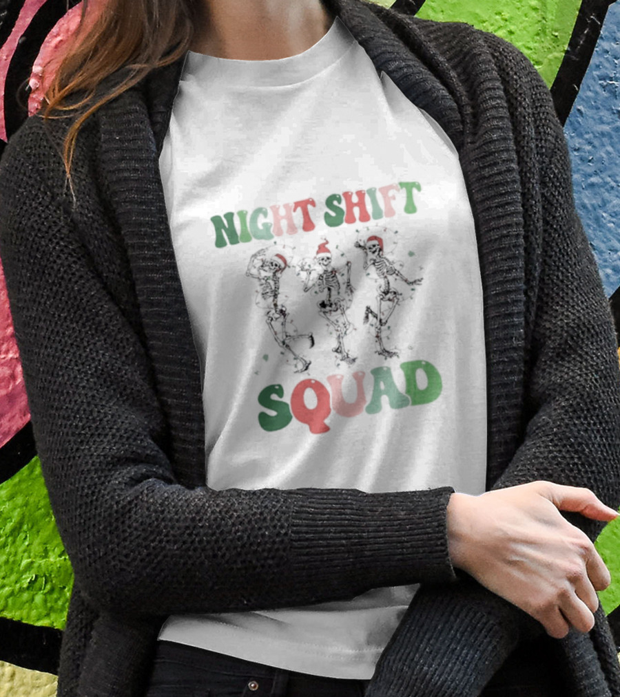 Night Shift Squad Christmas Dancing Skeletons T-Shirt