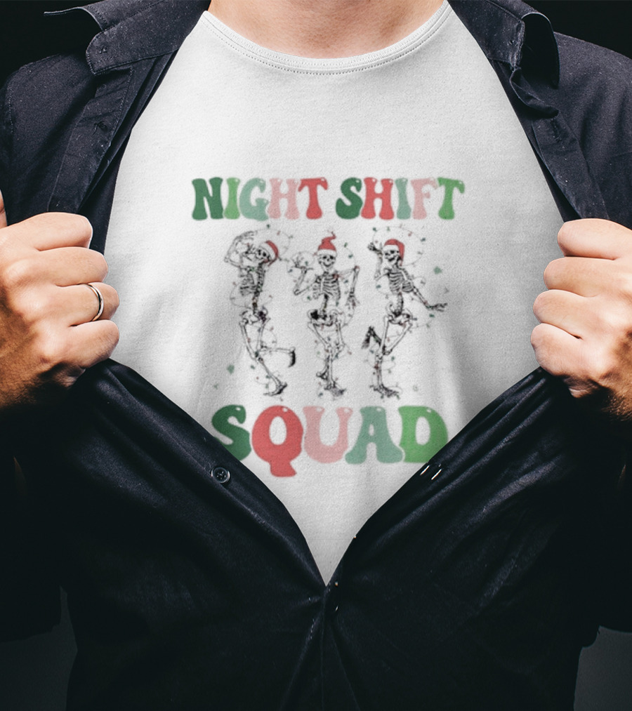 Night Shift Squad Christmas Dancing Skeletons T-Shirt