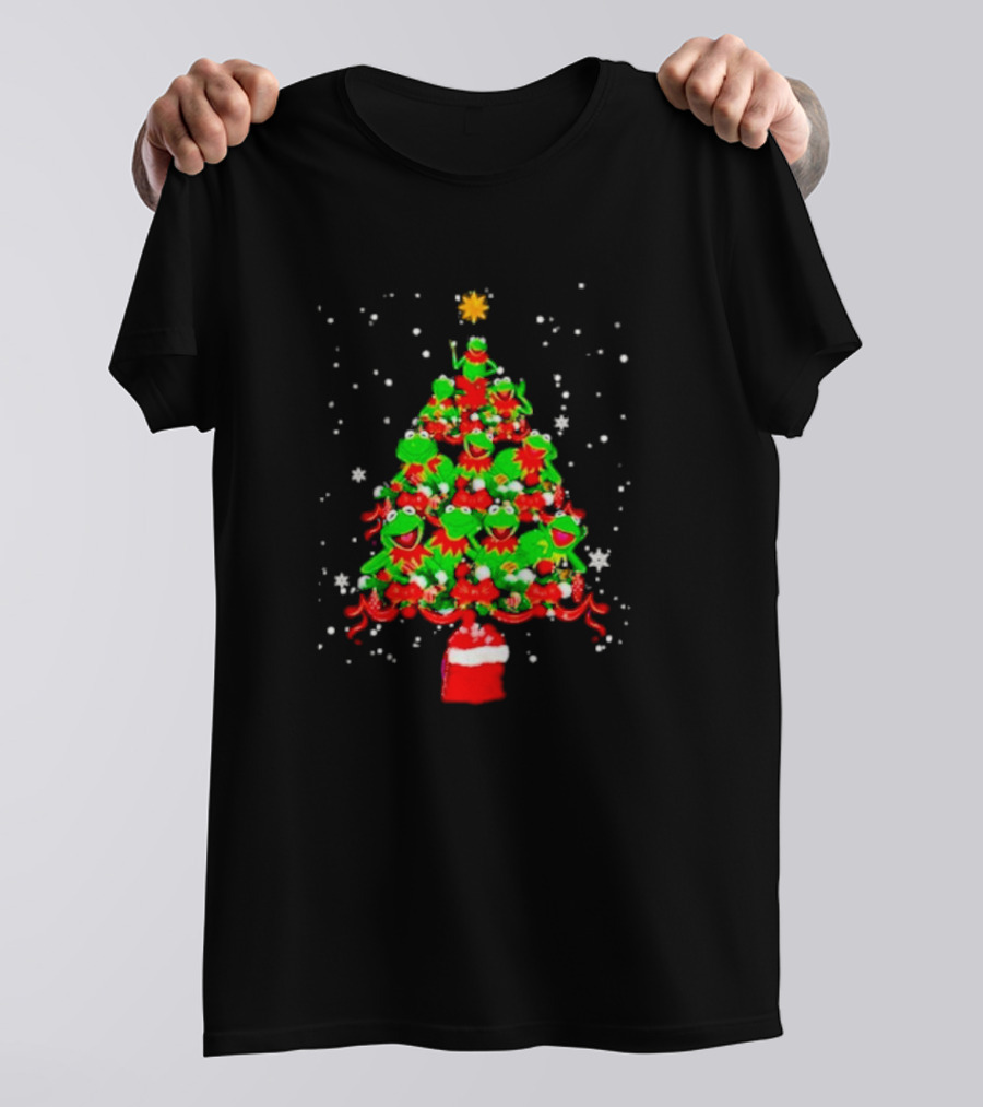 Frogs Merry Christmas Tree Star Topper Bright Red Ornaments T-Shirt