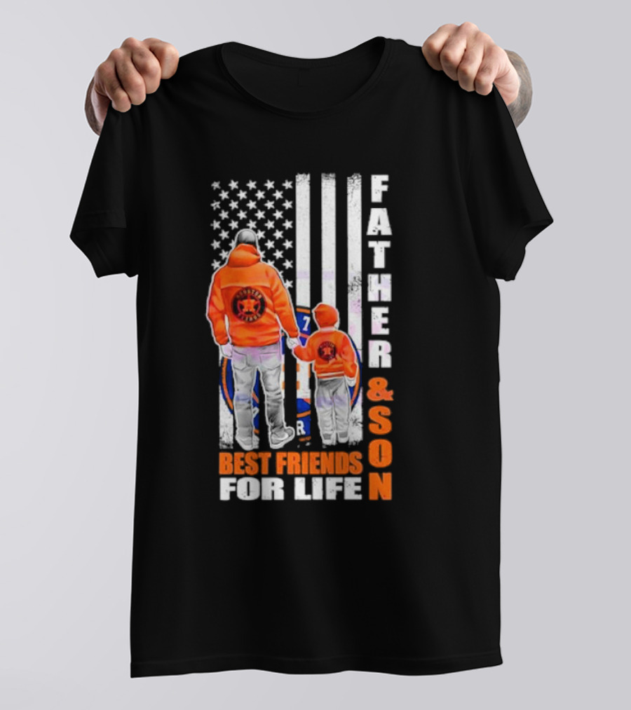 Houston Astros Father Son Best Friends For Life USA Flag T-Shirt