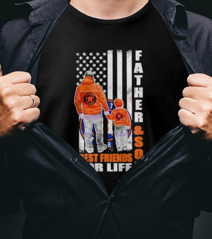 Houston Astros Father Son Best Friends For Life USA Flag T-Shirt