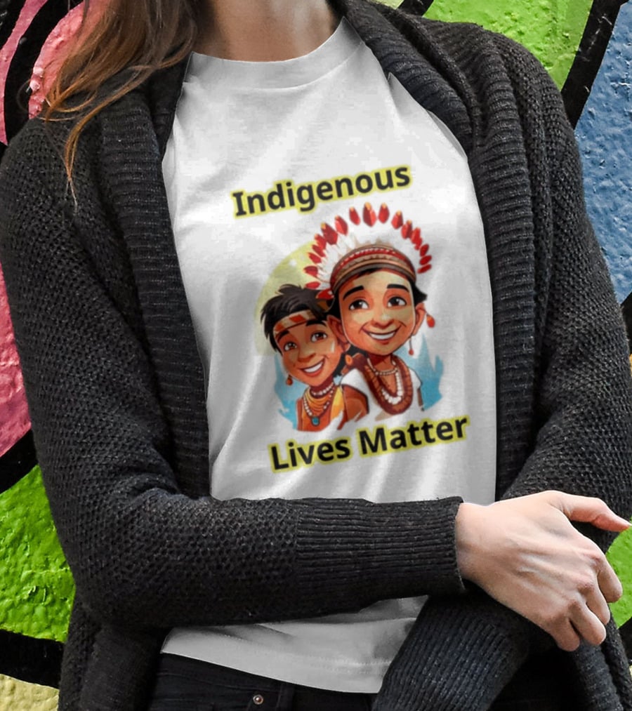 Indigenous Lives Matter Smiling Children Wearing Traditional Headdress T-Shirt