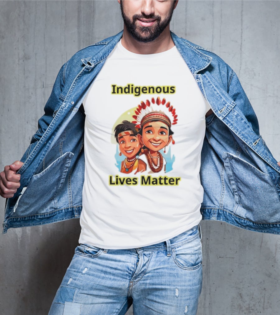 Indigenous Lives Matter Smiling Children Wearing Traditional Headdress T-Shirt