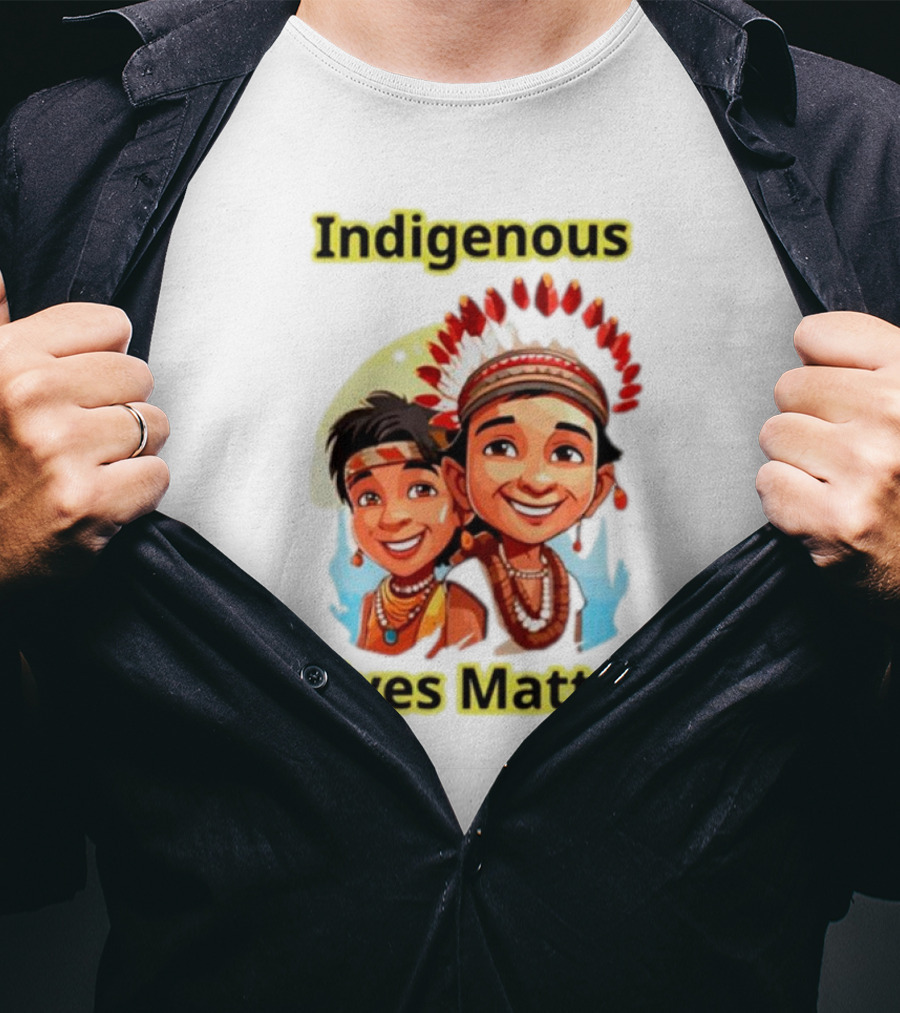 Indigenous Lives Matter Smiling Children Wearing Traditional Headdress T-Shirt