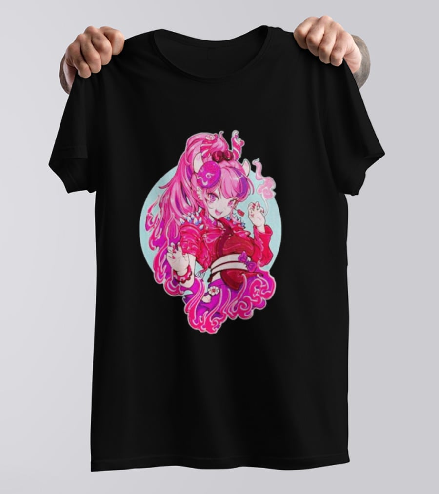Invasion Club Ironmouse Pink Anime Character Art Collaboration T-Shirt
