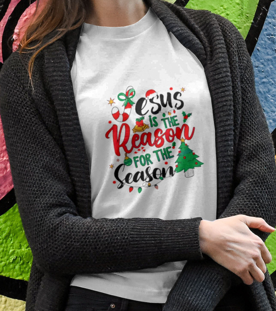 Jesus Is The Reason For The Season Christmas Tree And Candy Cane T-Shirt
