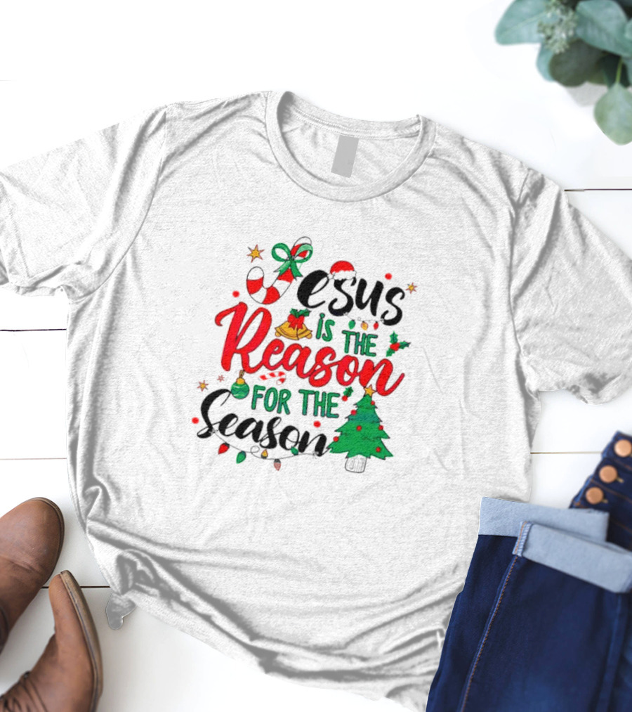 Jesus Is The Reason For The Season Christmas Tree And Candy Cane T-Shirt