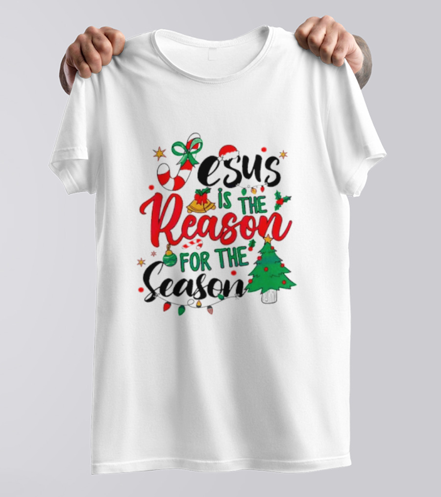 Jesus Is The Reason For The Season Christmas Tree And Candy Cane T-Shirt