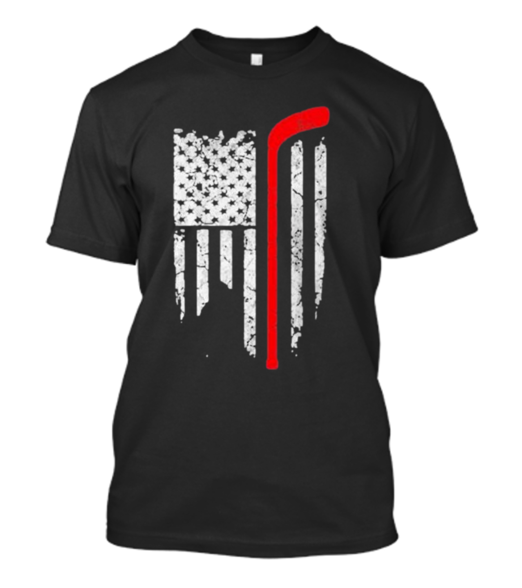 Hockey Stick American Flag Stars Stripes T-Shirt