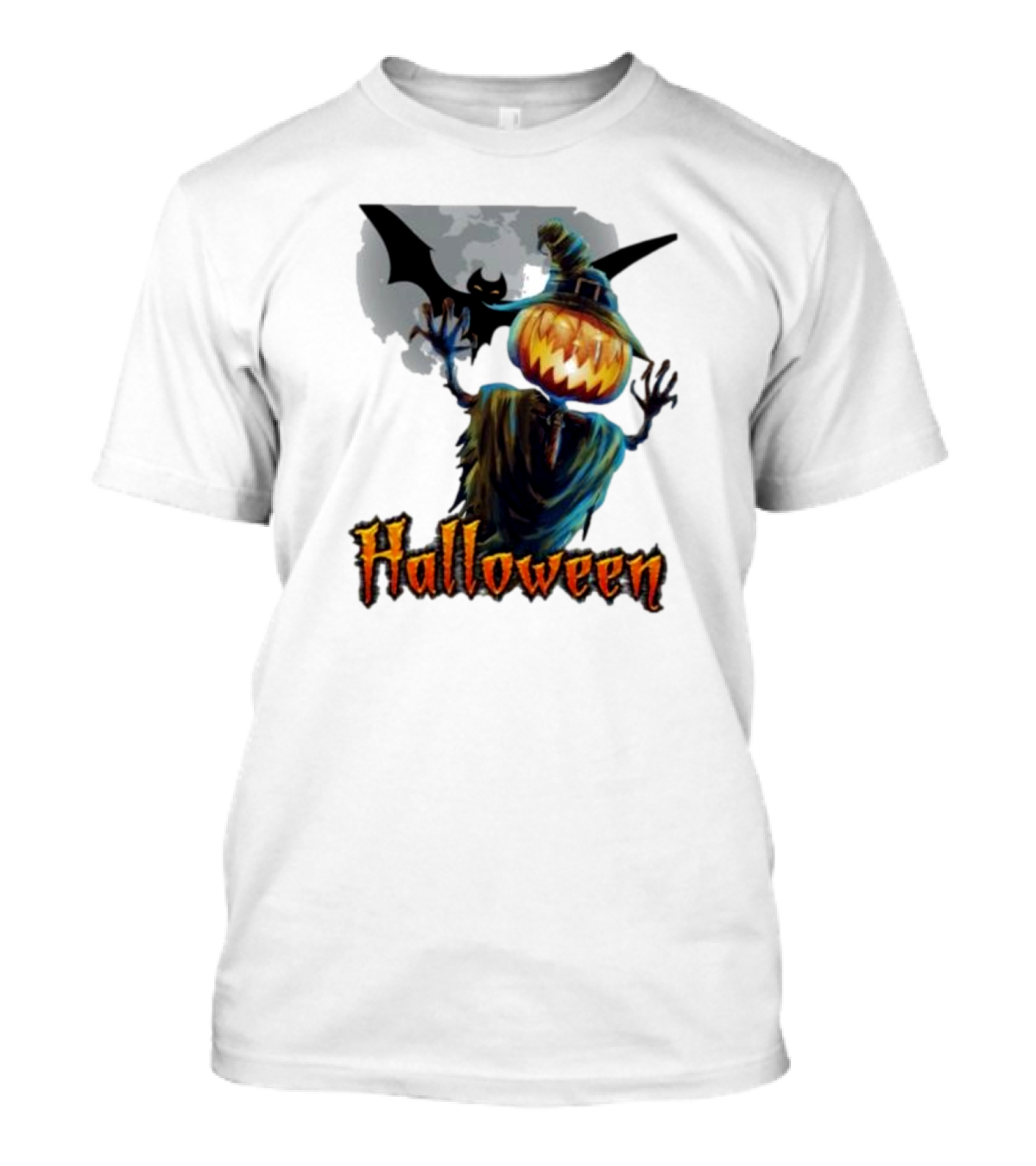 Halloween Horror Witch Straw Man Pumpkins Bat Scary Night T-Shirt