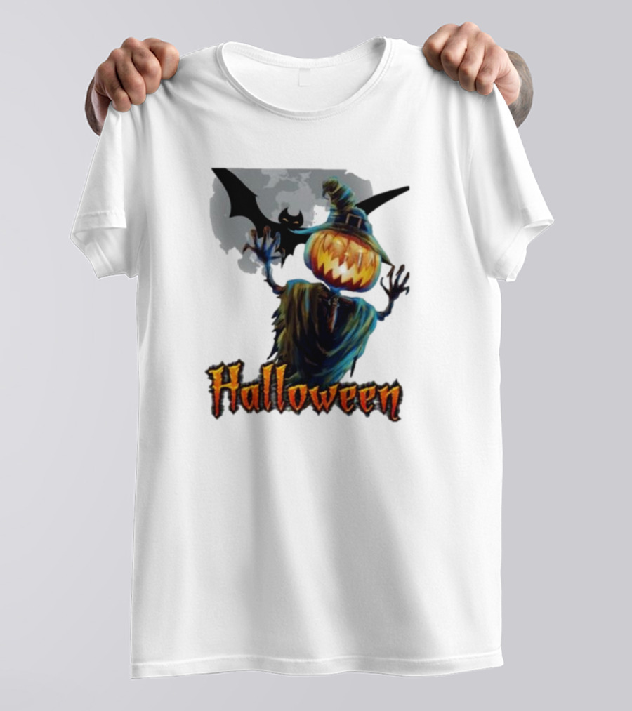 Halloween Horror Witch Straw Man Pumpkins Bat Scary Night T-Shirt
