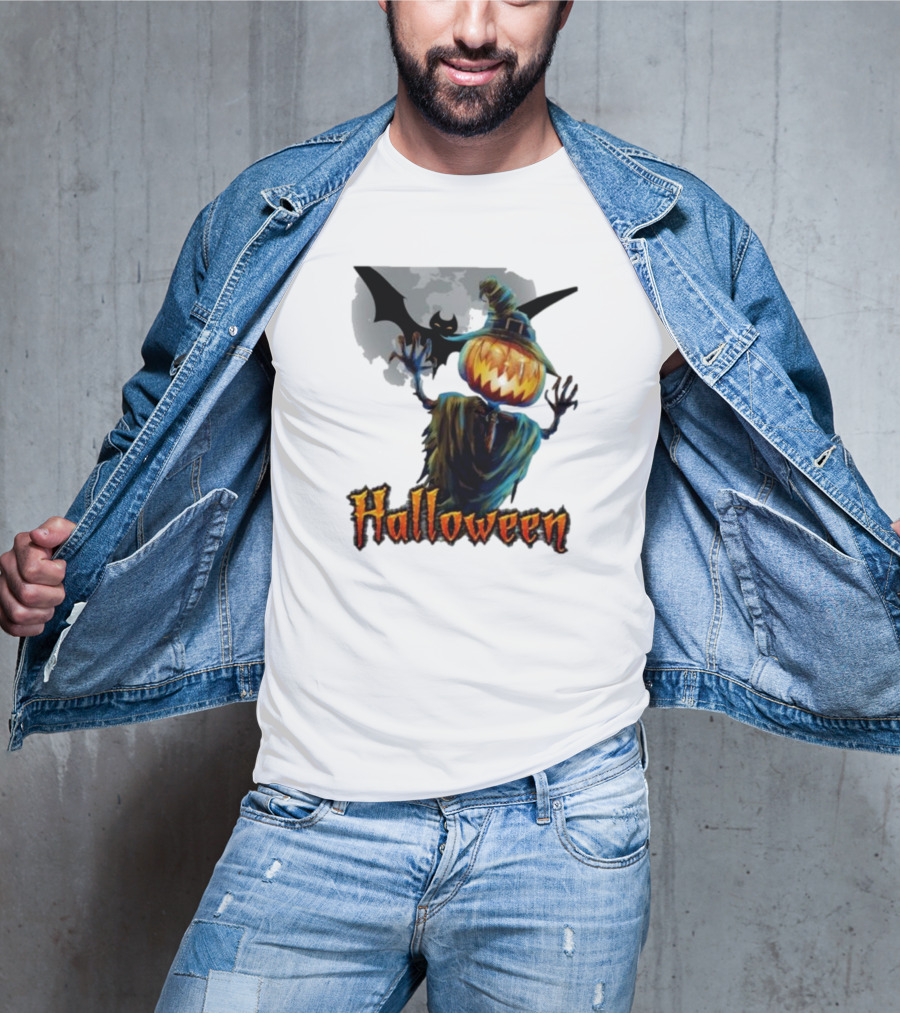 Halloween Horror Witch Straw Man Pumpkins Bat Scary Night T-Shirt