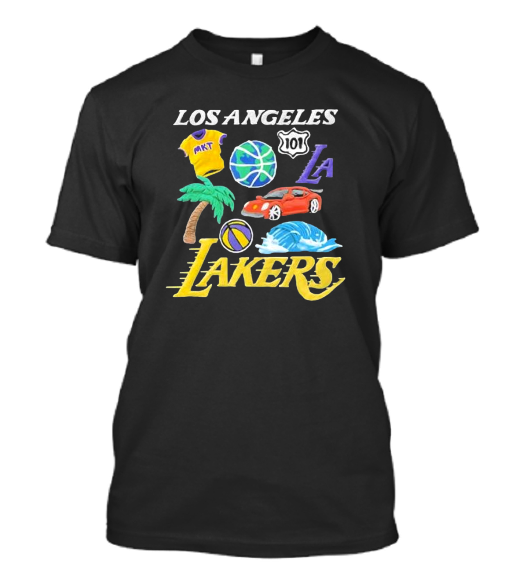 Los Angeles Lakers NBA MKT 101 Claymation LA Basketball Car Palm Wave T-Shirt