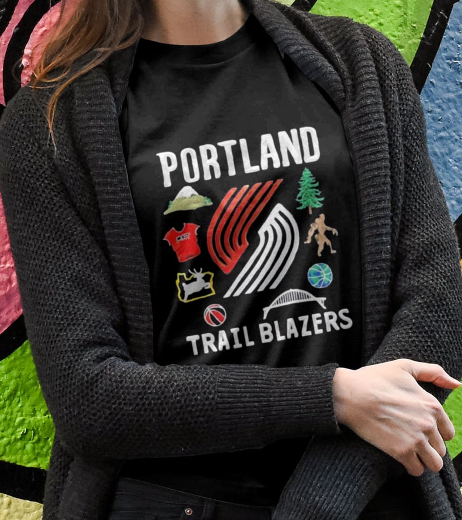 Portland Trail Blazers NBA X Market Claymation Mountains Trees Basketball Sasquatch Bridge T-Shirt
