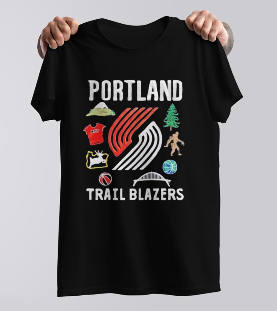 Portland Trail Blazers NBA X Market Claymation Mountains Trees Basketball Sasquatch Bridge T-Shirt